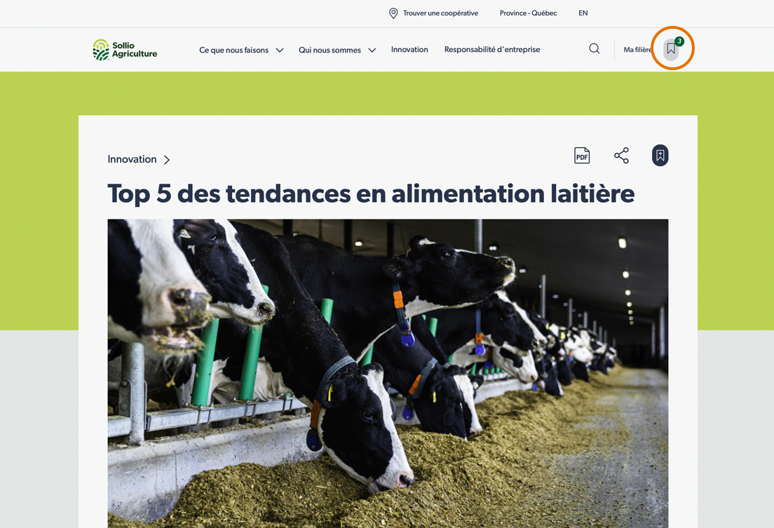 Ma filière est accessible à partir du bouton situé en haut à droite de l'écran. 