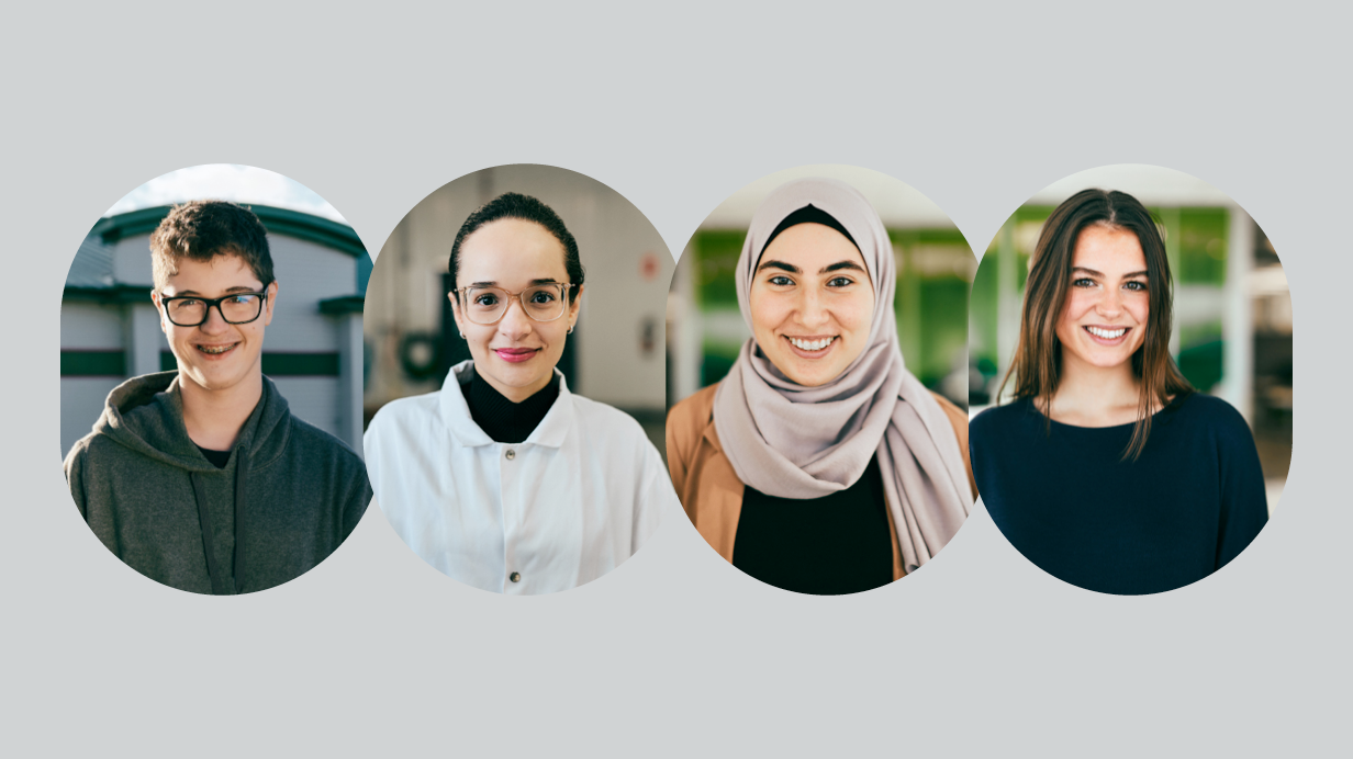 Portrait of Thomas, Fairouz, Najwa and Elizabeth, interns at Sollio Agriculture.