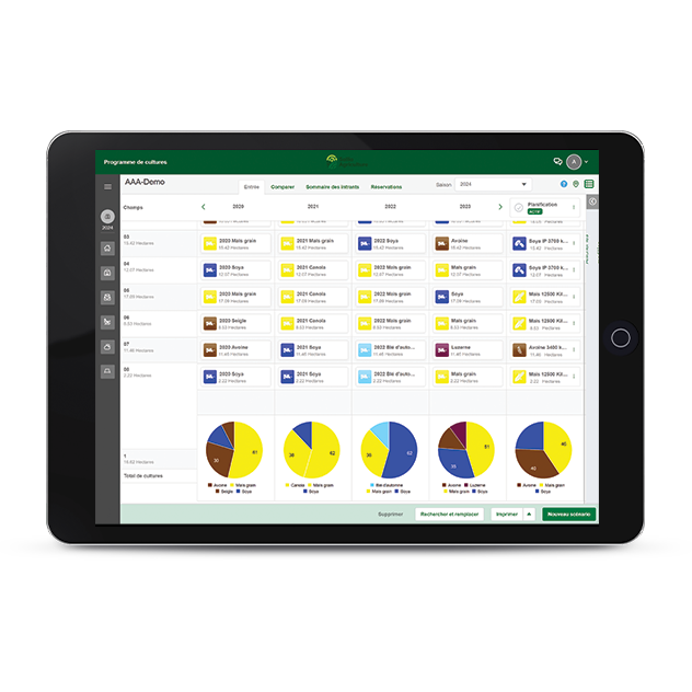 Capture d'écran du programme de cultures du Portail AgConnexion dans un Ipad.