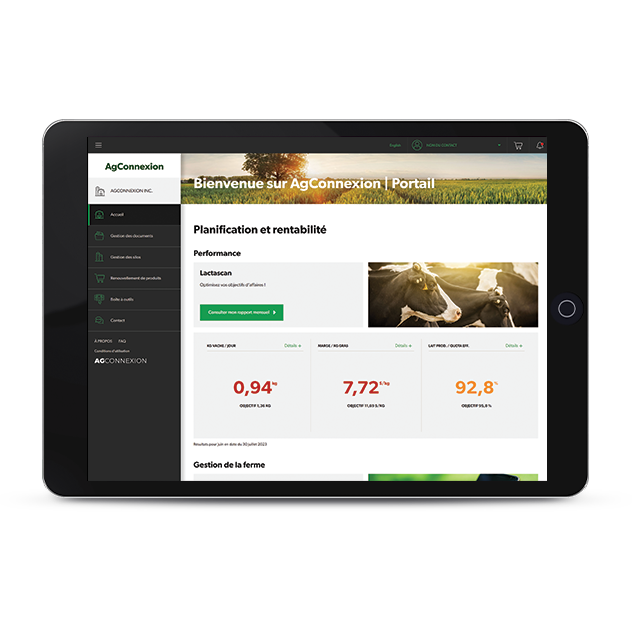 Capture d'écran de la page d'accueil de la plateforme AgConnexion | Portail.