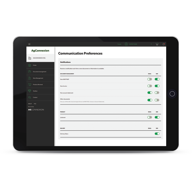A screen capture of the Agconnexion | Portal communication preferences.