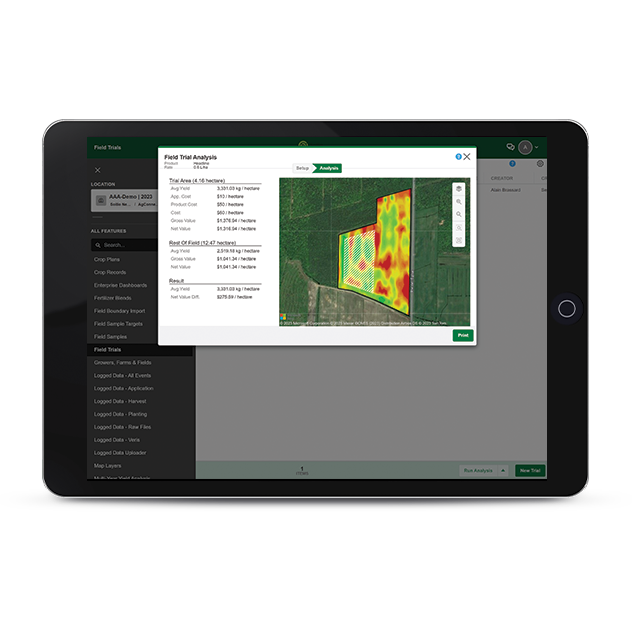 A screen capture of the Agconnexion | SmartFarm field trials tool.