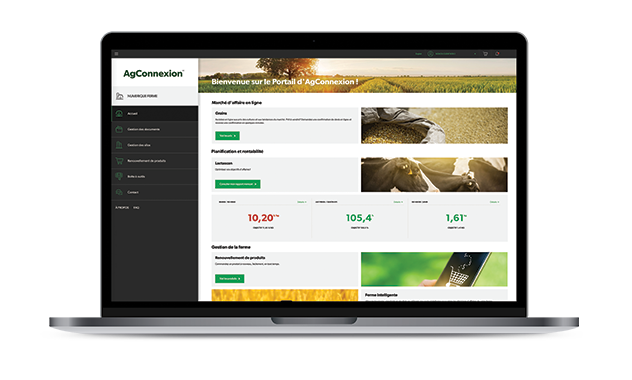 Capture d'écran de la page d'accueil d'AgConnexion | Portail Grains.
