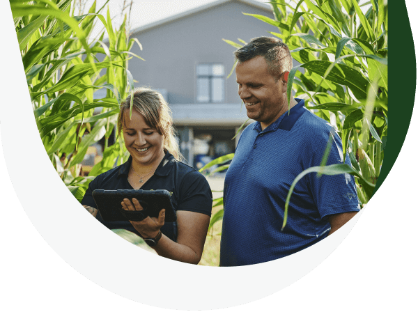 Deux producteurs consultent leur tablette.
